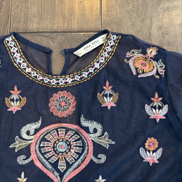 Zara Blue Mesh Boho Style Top Large - Picture 3 of 6